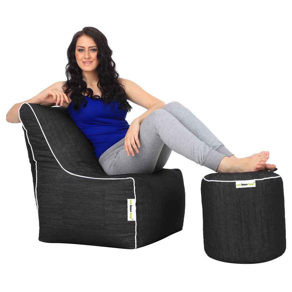 Can bean bags Classic XXXL Denim Arm Bean Chair With Footstool
